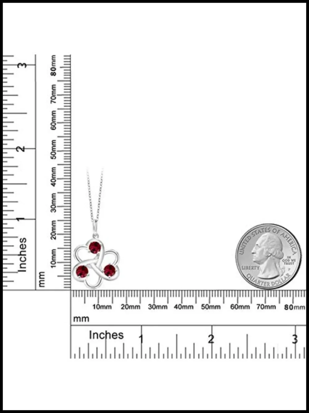 4mm Created Ruby 3 Hearts Interlock Pendant Necklace - 925 Sterling Silver with
